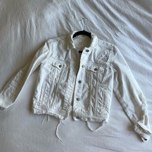 American Eagle White Denim Distressed Jacket